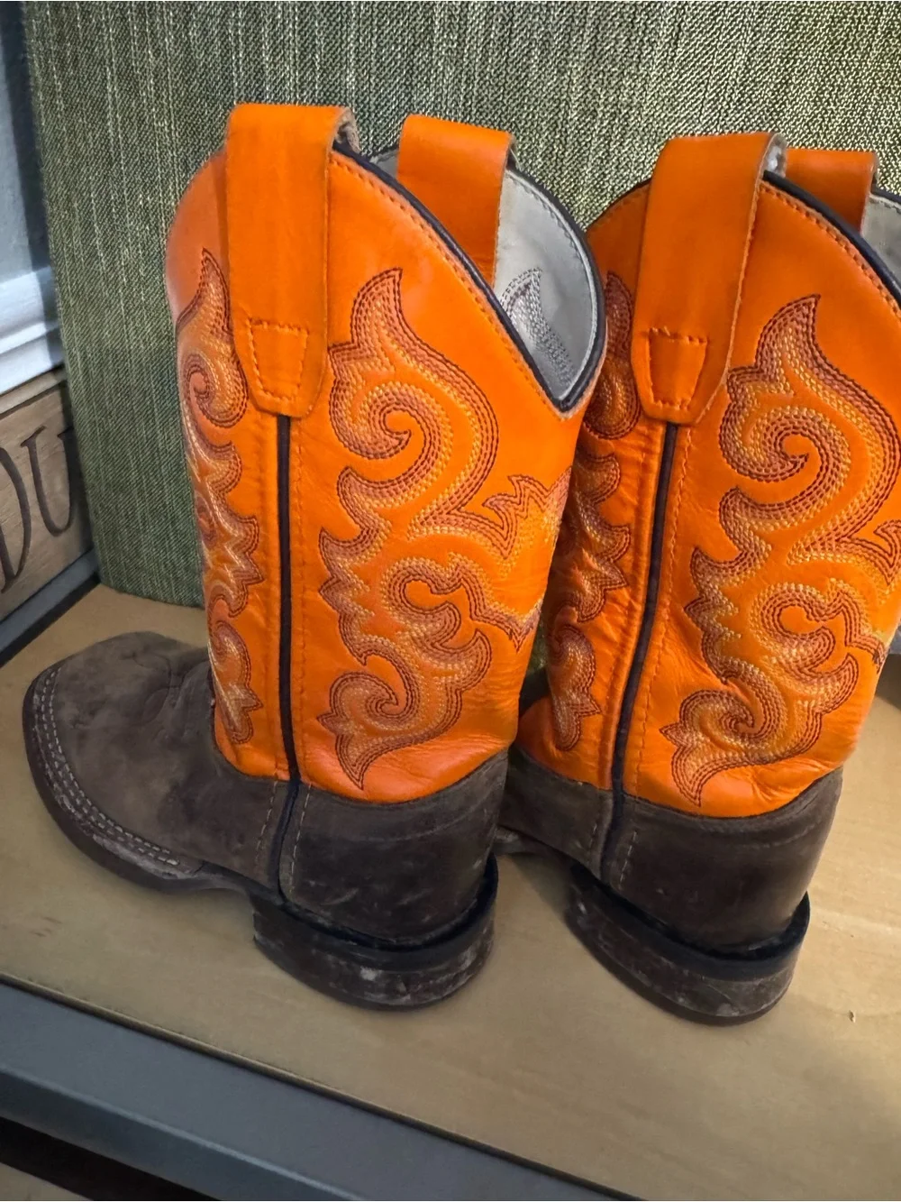 Boys Orange and Brown Western Boots